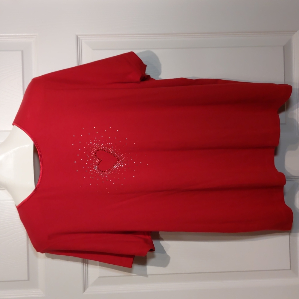 Red Shirt With Rhinestone Embellished Heart